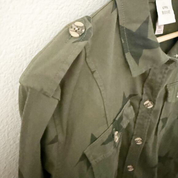 KNOX ROSE | Olive Army Green Star Print Button Front Utility Jacket Shacket | XL - Picture 6 of 8